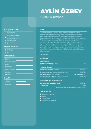 Güzellik Uzmanı Cv Örnekleri  cv indir